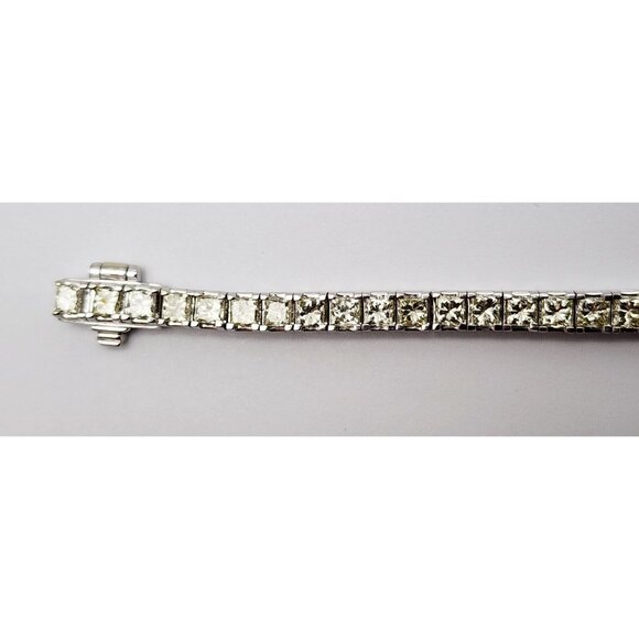 14K Solid White Gold Designer Princess Cut Diamond Tennis Link Bracelet 7.25" L - Picture 11 of 16